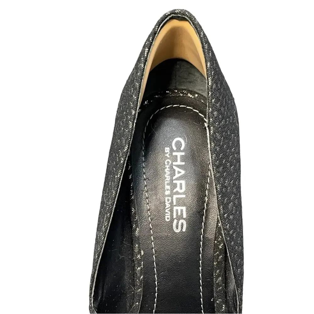 Charles David Pumps Metallic‎ Black and Gold Pointed Toe Stiletto Heel Size 8